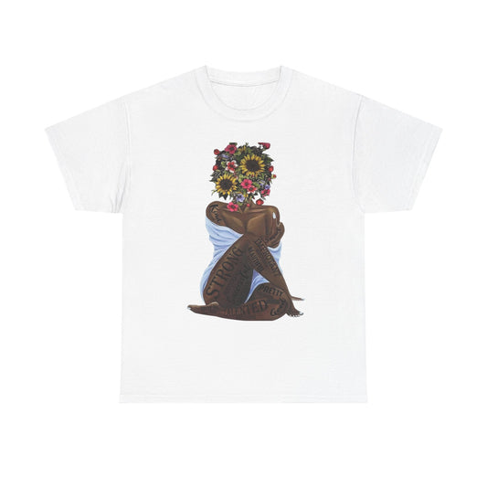 Empowering Floral Art Unisex Heavy Cotton Tee - "Strong & Beautiful"