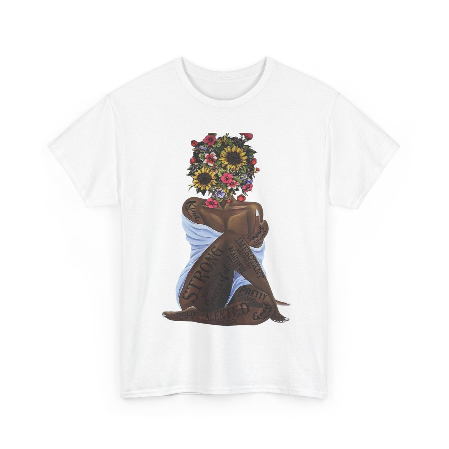 Empowering Floral Art Unisex Heavy Cotton Tee - "Strong & Beautiful"