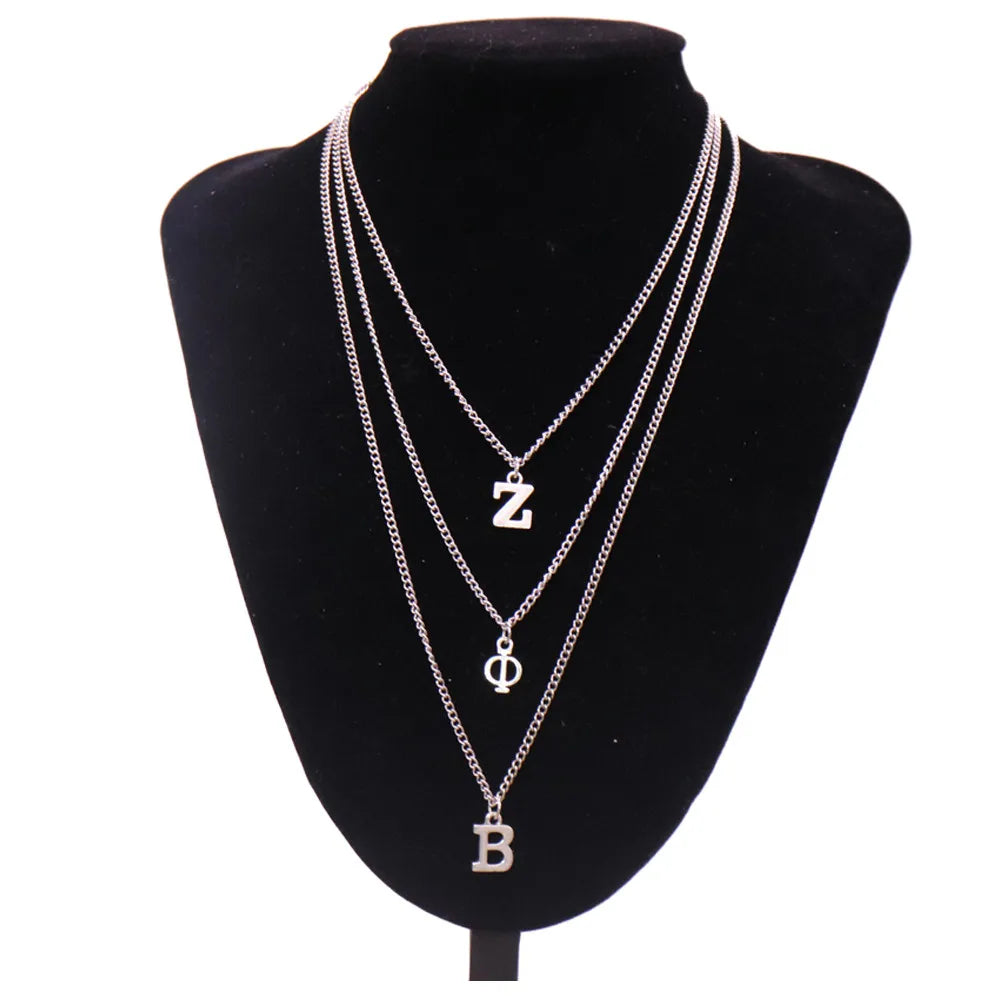 Custom Design Metal Alloy Greek Letters Zeta Phi Beta Statement Necklaces Multi Lines Sorority Jewelry