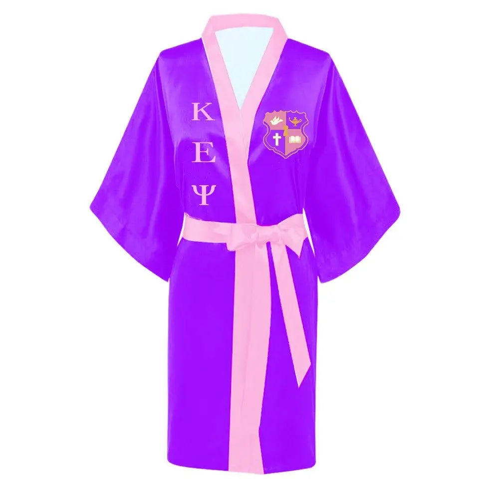 Stylish Greek Letter Sorority White Blue Zeta PHI Beta Robe Sleepwear Silk Half For Women Lady