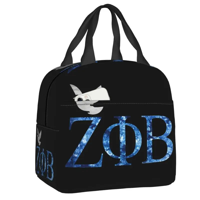 Custom Zeta Phi Beta Sorority Logo Lunch Bag Women Greek Letter 1920 Cooler Warm Insulated Lunch Box for Children School