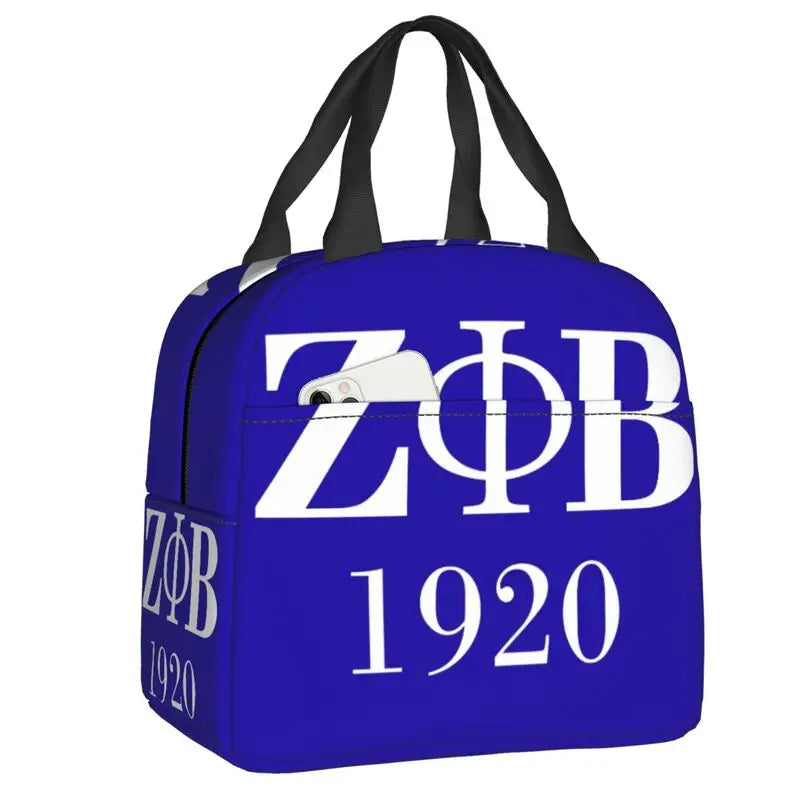 Custom Zeta Phi Beta Sorority Logo Lunch Bag Women Greek Letter 1920 Cooler Warm Insulated Lunch Box for Children School