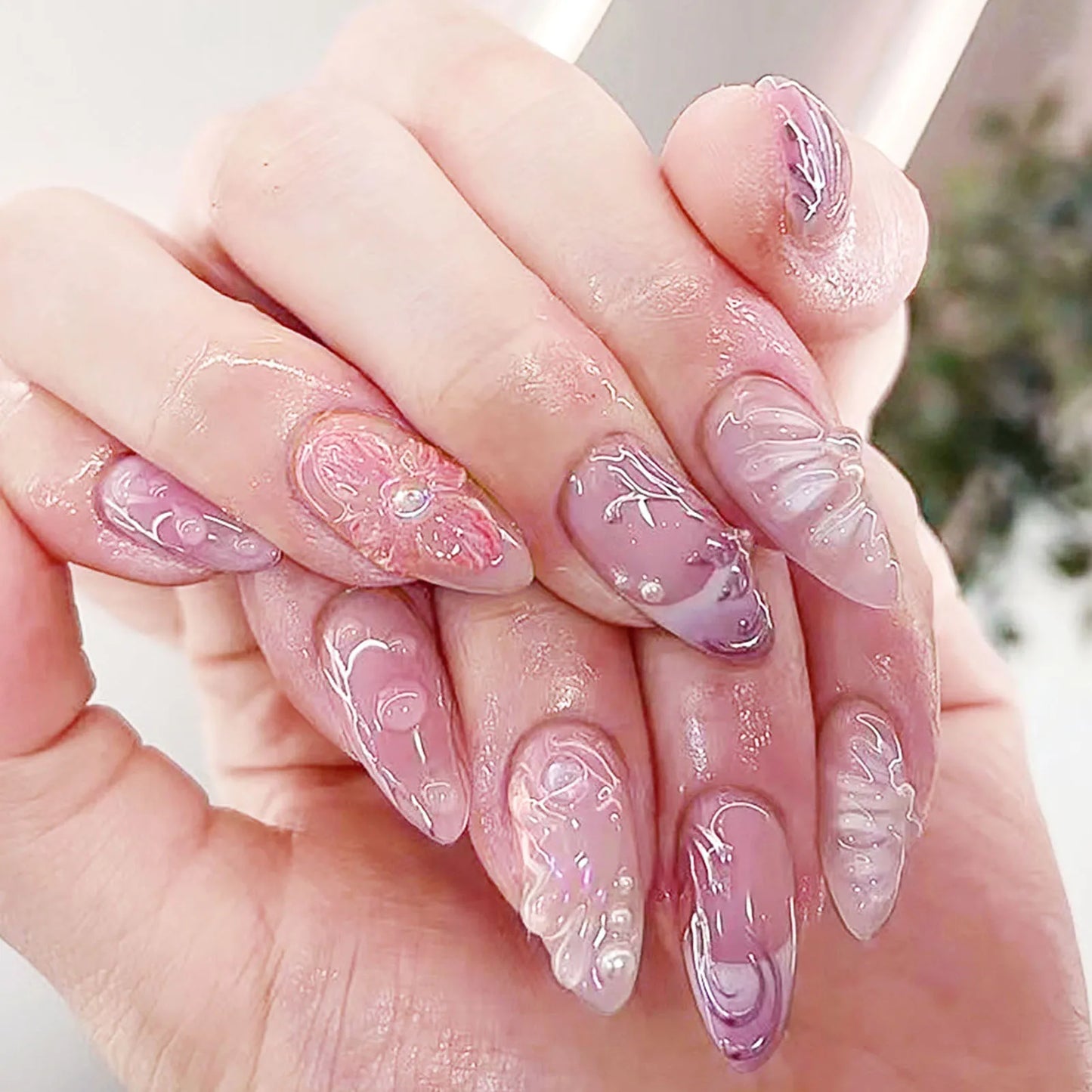 Transparent Long Fake Nails with Shiny Rhinestone Natural Unbreakable Nail Simple Wear for Manicure Lovers and Beauty Bloggers