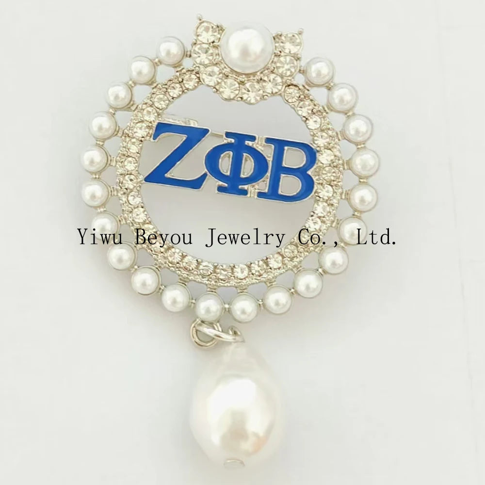 Zeta Phi Beta Jeweled Circle Lapel Pin / Blue and White /Sorority Accessory