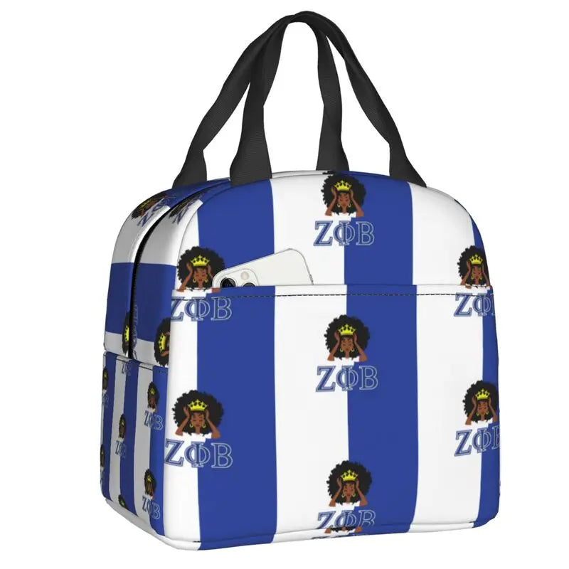 Custom Zeta Phi Beta Sorority Logo Lunch Bag Women Greek Letter 1920 Cooler Warm Insulated Lunch Box for Children School