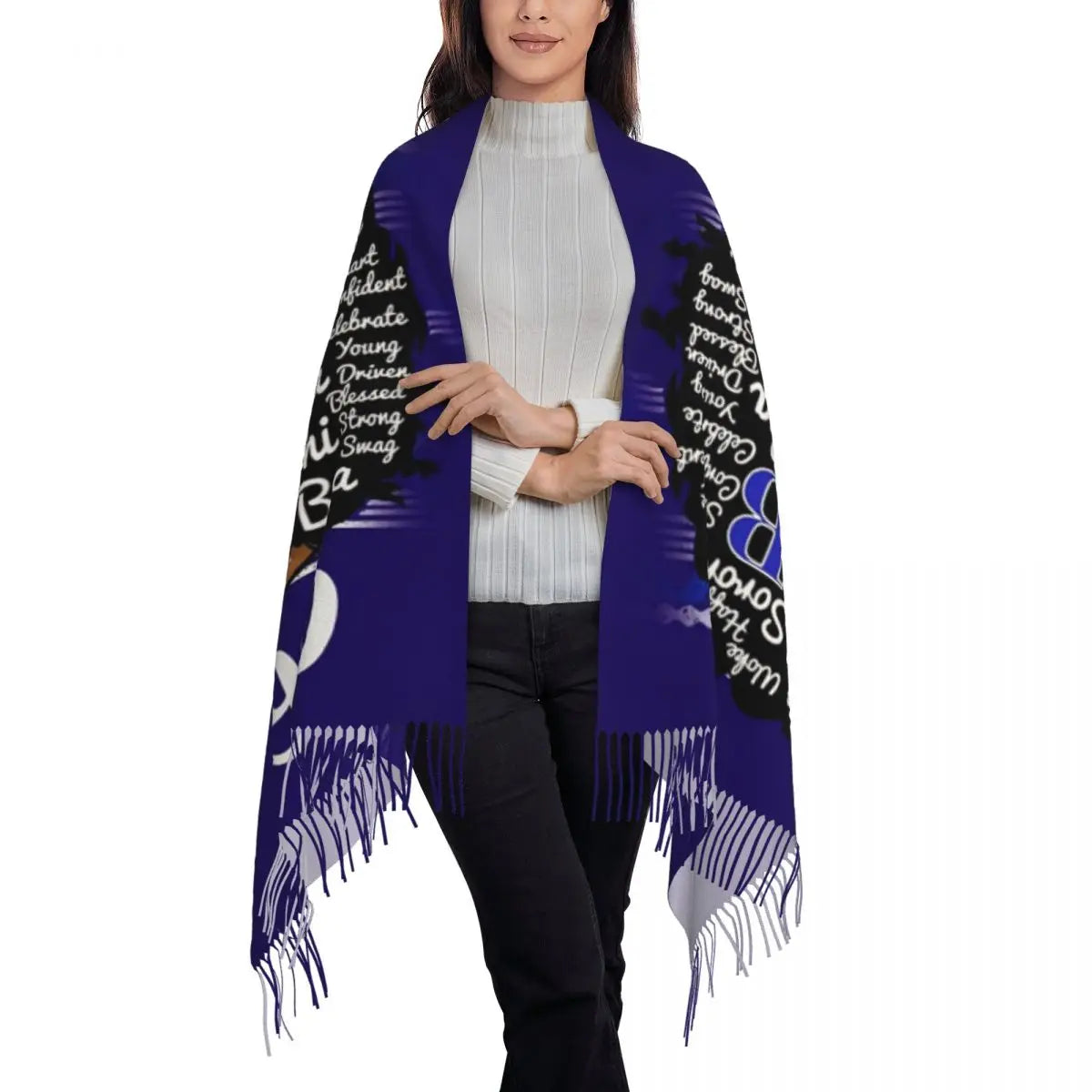 Custom Zeta Phi Beta Sorority Logo Scarf Wrap for Women Long Winter Warm Tassel Shawl Unisex Greek Letter 1920 Scarves