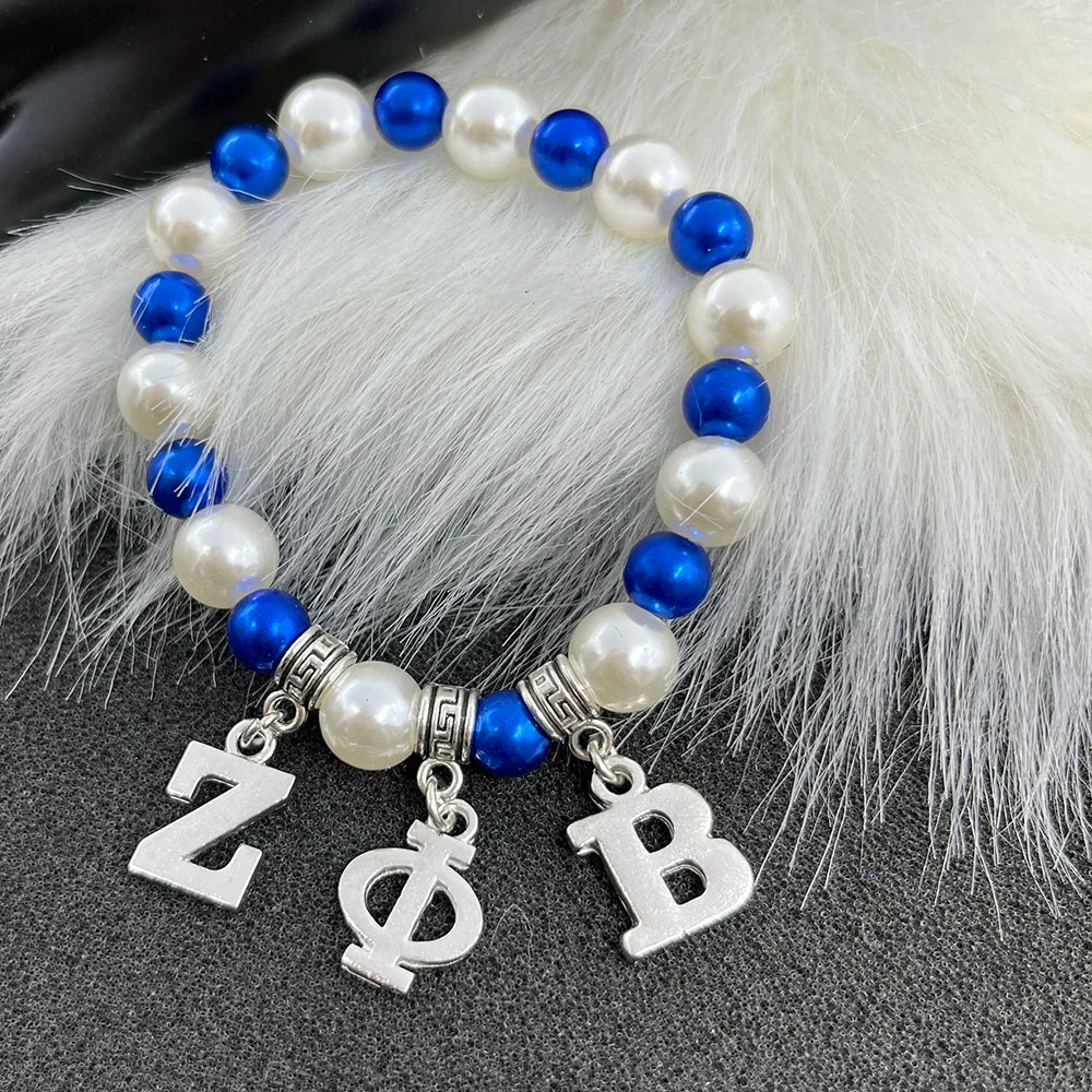 Greek Letter ZETA PHI BETA Blue White Bracelet Women's Association Jewelry