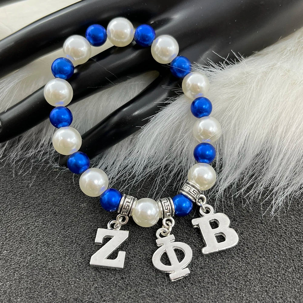 Greek Letter ZETA PHI BETA Blue White Bracelet Women's Association Jewelry