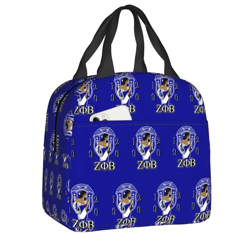 Custom Zeta Phi Beta Sorority Logo Lunch Bag Women Greek Letter 1920 Cooler Warm Insulated Lunch Box for Children School