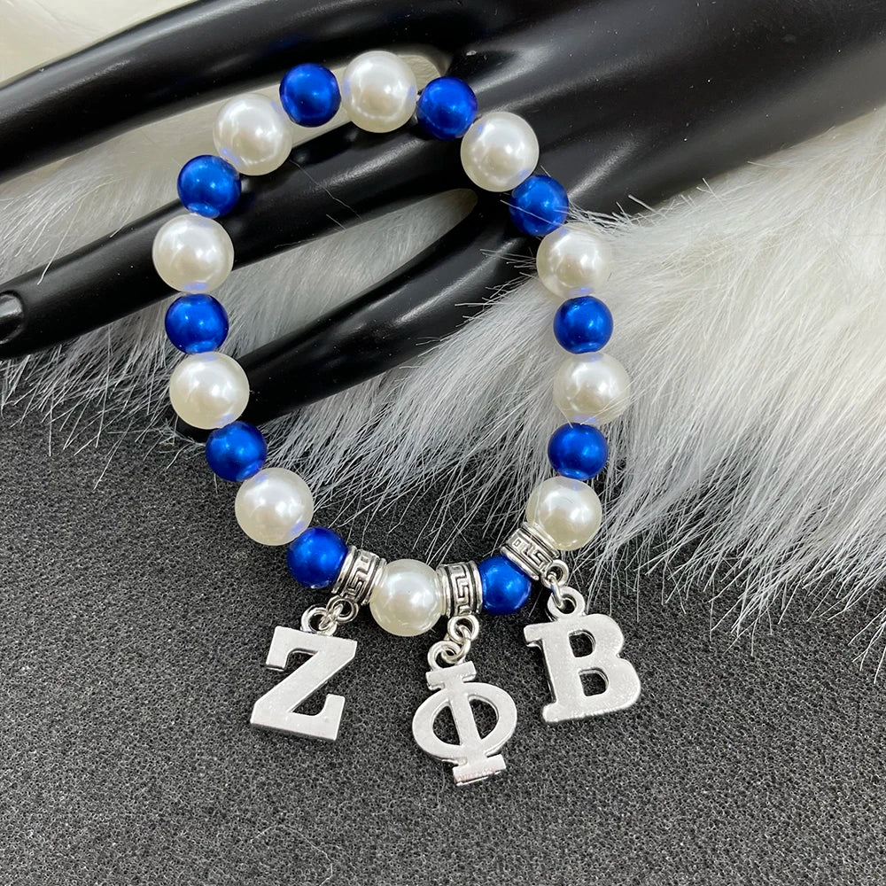 Greek Letter ZETA PHI BETA Blue White Bracelet Women's Association Jewelry