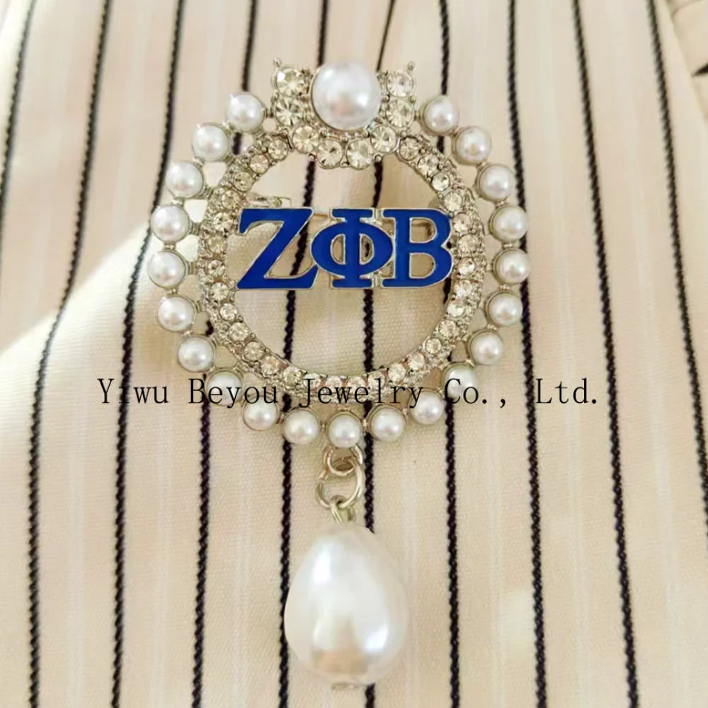 Zeta Phi Beta Jeweled Circle Lapel Pin / Blue and White /Sorority Accessory