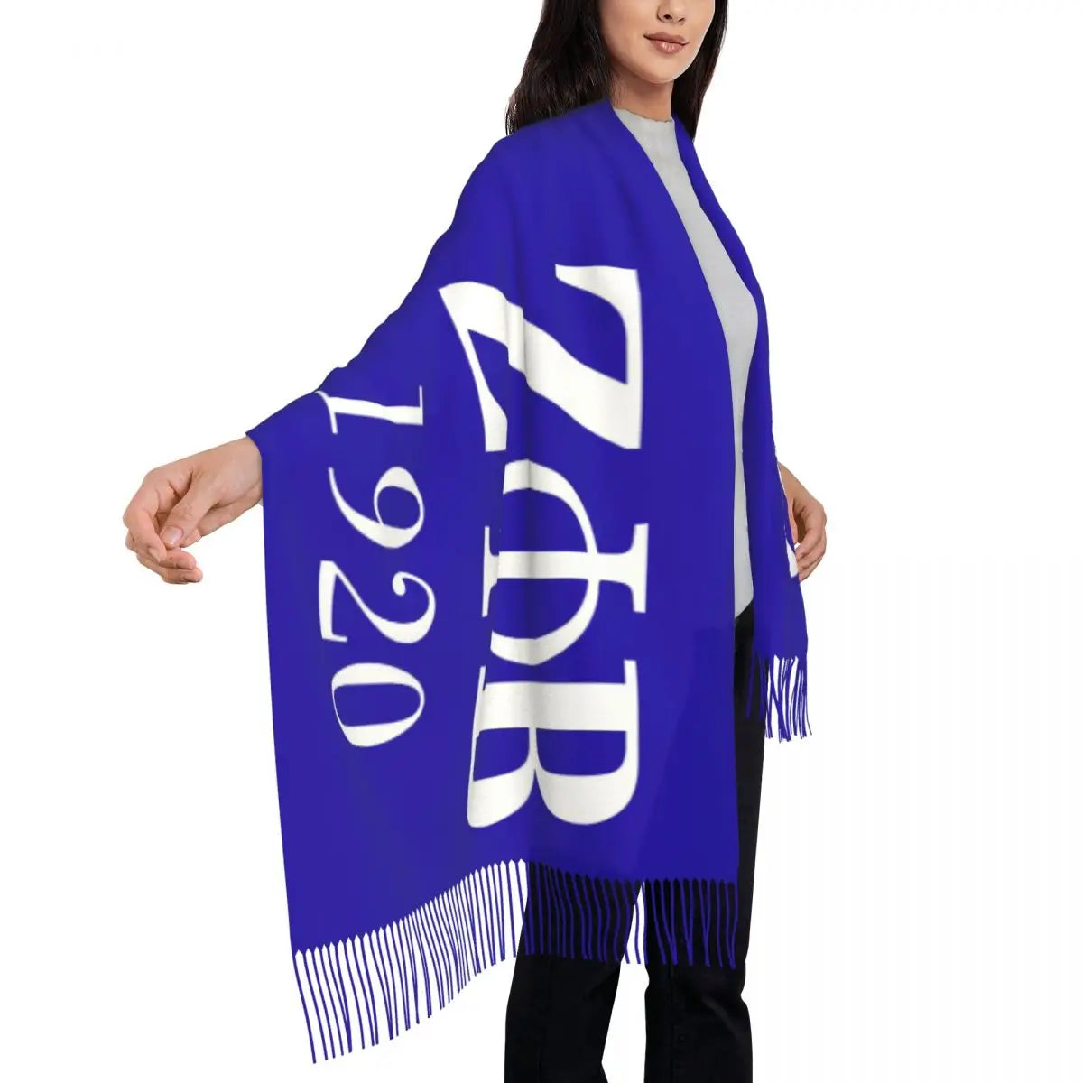 Custom Zeta Phi Beta Sorority Logo Scarf Wrap for Women Long Winter Warm Tassel Shawl Unisex Greek Letter 1920 Scarves