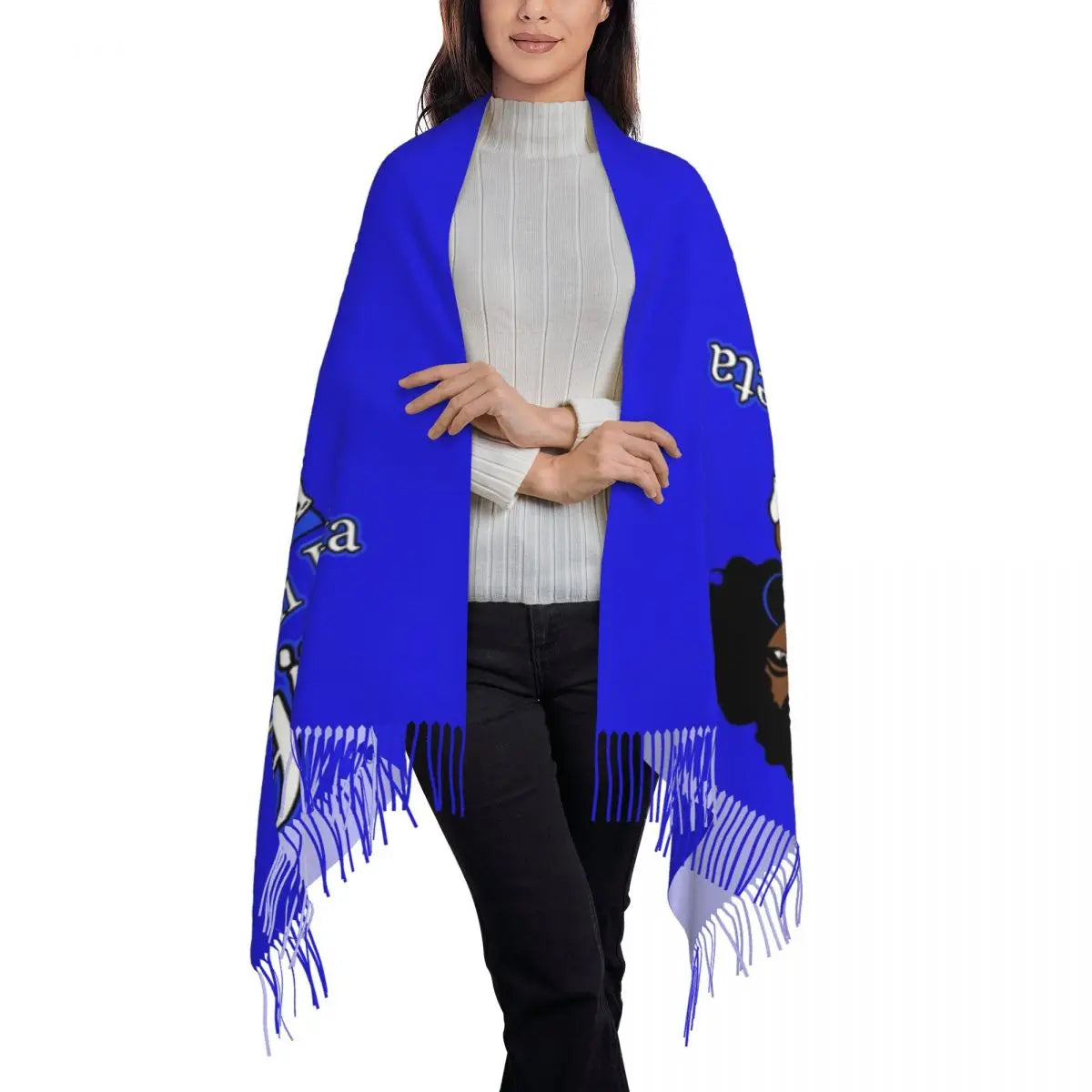 Custom Zeta Phi Beta Sorority Logo Scarf Wrap for Women Long Winter Warm Tassel Shawl Unisex Greek Letter 1920 Scarves