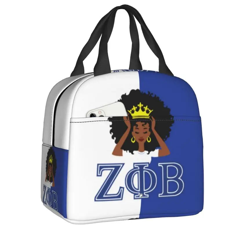 Custom Zeta Phi Beta Sorority Logo Lunch Bag Women Greek Letter 1920 Cooler Warm Insulated Lunch Box for Children School