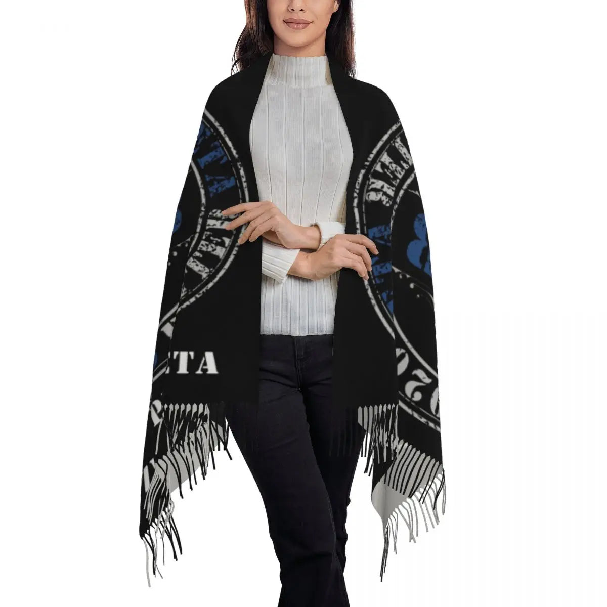 Custom Zeta Phi Beta Sorority Logo Scarf Wrap for Women Long Winter Warm Tassel Shawl Unisex Greek Letter 1920 Scarves