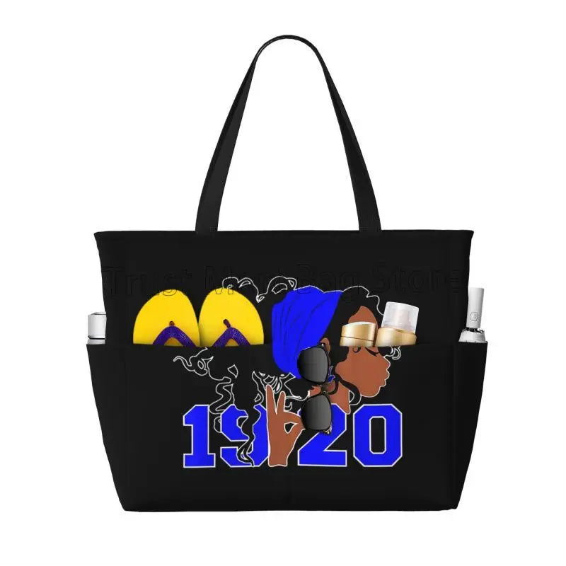 Zeta Phi Beta Large Waterproof Beach Bag Women Sandproof Pool Tote Bags with Zipper and Pockets for Gym Swim Travel Vacation