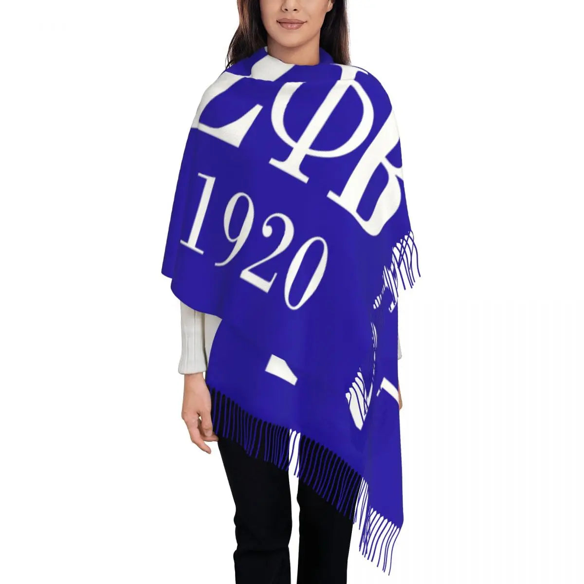 Custom Zeta Phi Beta Sorority Logo Scarf Wrap for Women Long Winter Warm Tassel Shawl Unisex Greek Letter 1920 Scarves