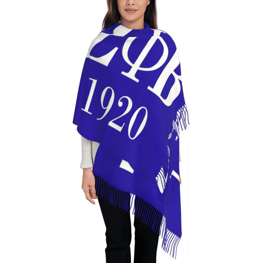 Custom Zeta Phi Beta Sorority Logo Scarf Wrap for Women Long Winter Warm Tassel Shawl Unisex Greek Letter 1920 Scarves