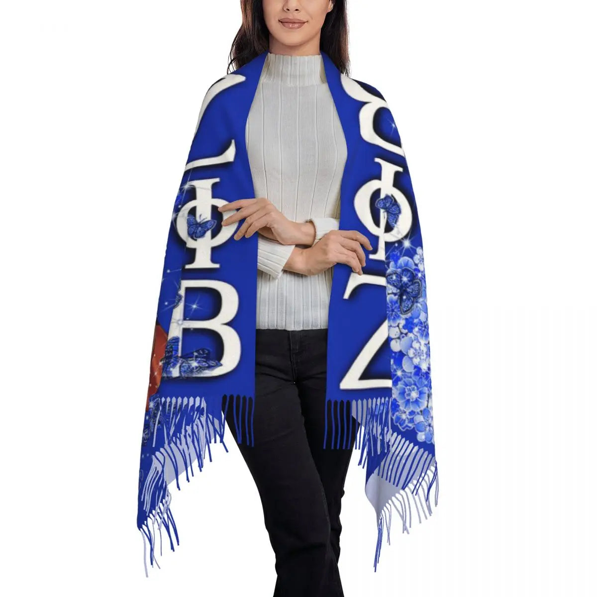 Custom Zeta Phi Beta Sorority Logo Scarf Wrap for Women Long Winter Warm Tassel Shawl Unisex Greek Letter 1920 Scarves