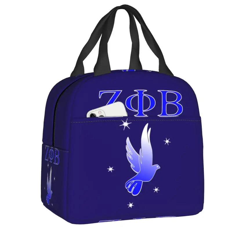 Custom Zeta Phi Beta Sorority Logo Lunch Bag Women Greek Letter 1920 Cooler Warm Insulated Lunch Box for Children School