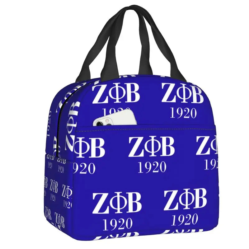 Custom Zeta Phi Beta Sorority Logo Lunch Bag Women Greek Letter 1920 Cooler Warm Insulated Lunch Box for Children School