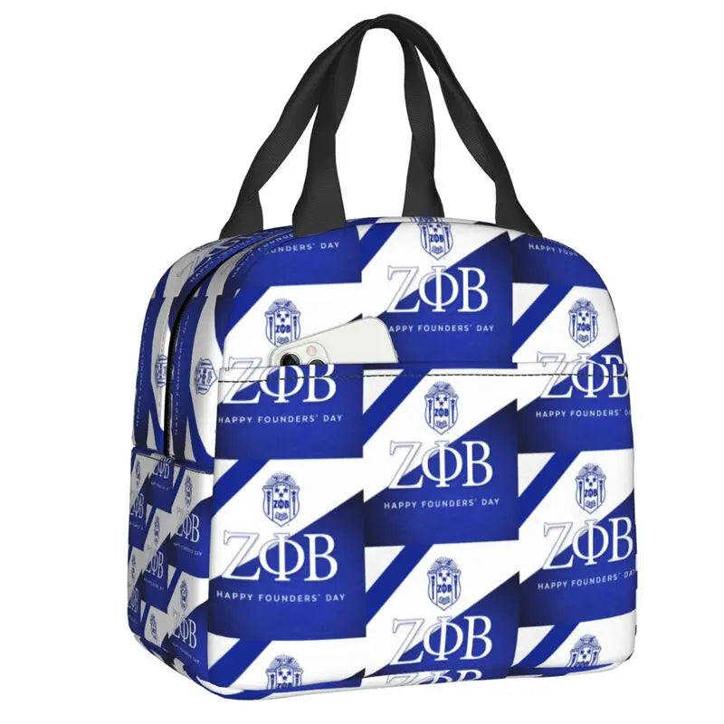 Custom Zeta Phi Beta Sorority Logo Lunch Bag Women Greek Letter 1920 Cooler Warm Insulated Lunch Box for Children School