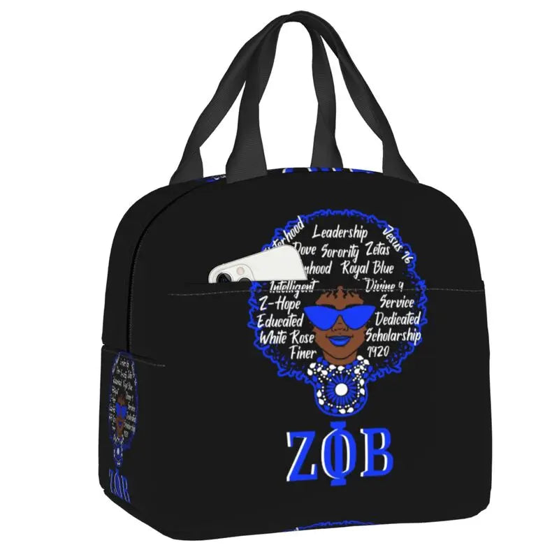 Custom Zeta Phi Beta Sorority Logo Lunch Bag Women Greek Letter 1920 Cooler Warm Insulated Lunch Box for Children School