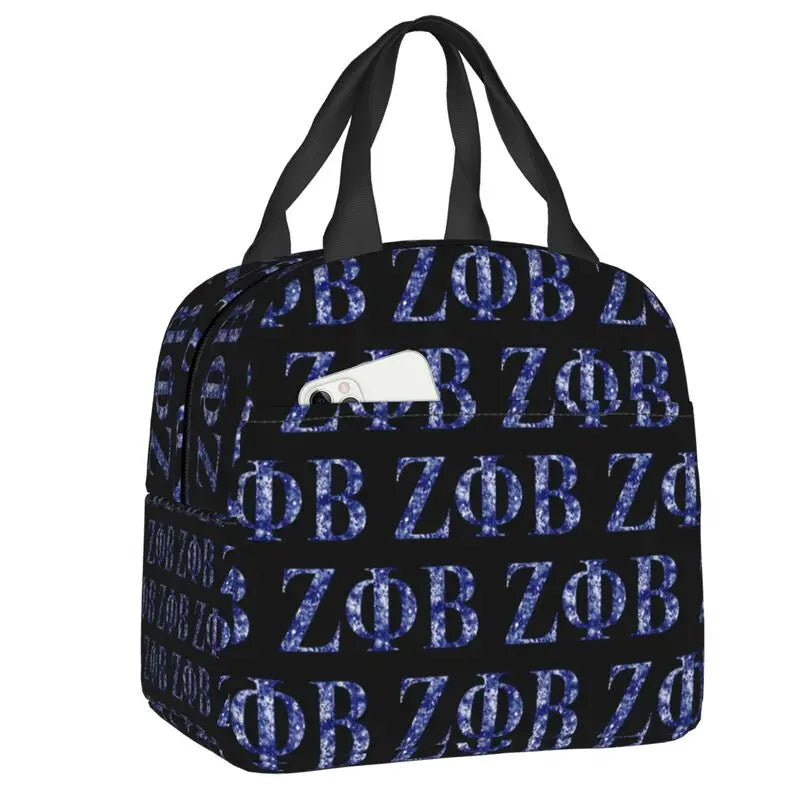 Custom Zeta Phi Beta Sorority Logo Lunch Bag Women Greek Letter 1920 Cooler Warm Insulated Lunch Box for Children School