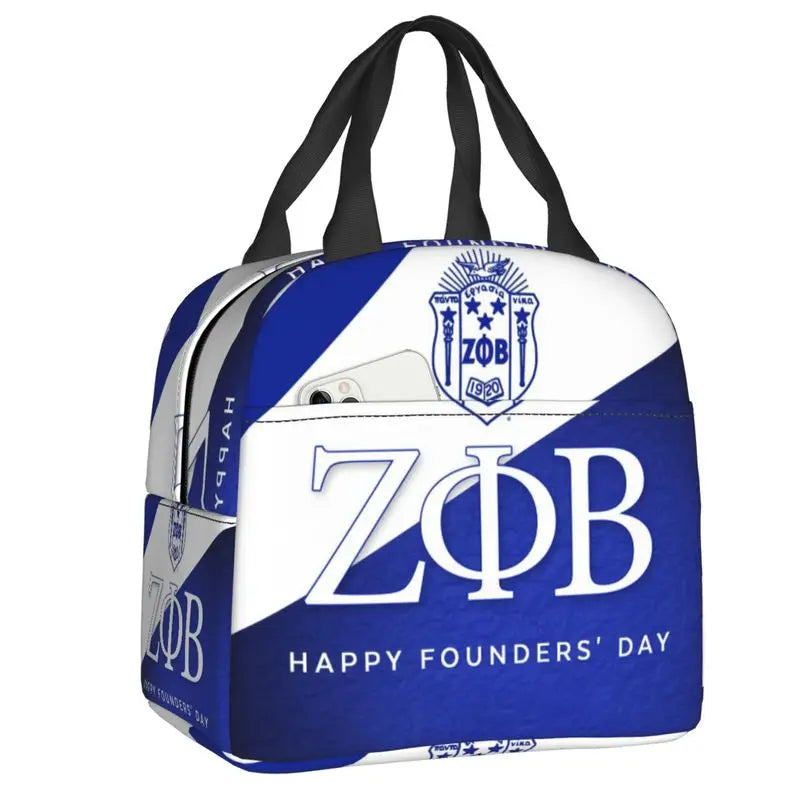 Custom Zeta Phi Beta Sorority Logo Lunch Bag Women Greek Letter 1920 Cooler Warm Insulated Lunch Box for Children School