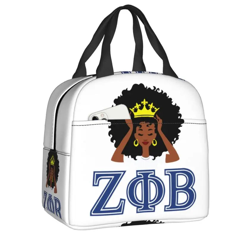 Custom Zeta Phi Beta Sorority Logo Lunch Bag Women Greek Letter 1920 Cooler Warm Insulated Lunch Box for Children School