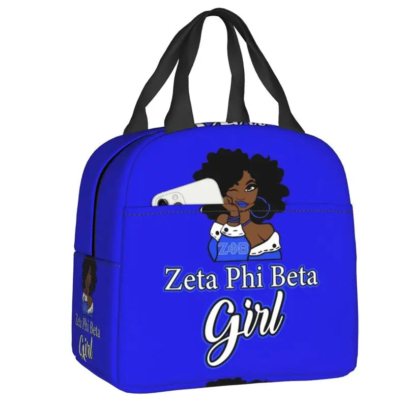 Custom Zeta Phi Beta Sorority Logo Lunch Bag Women Greek Letter 1920 Cooler Warm Insulated Lunch Box for Children School