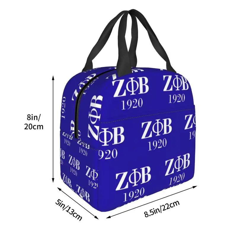 Custom Zeta Phi Beta Sorority Logo Lunch Bag Women Greek Letter 1920 Cooler Warm Insulated Lunch Box for Children School