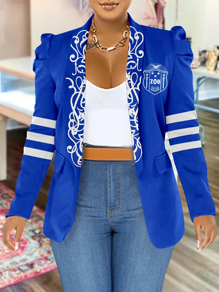 Zeta Phi Beta Sorority Print Puff Sleeve Blazer