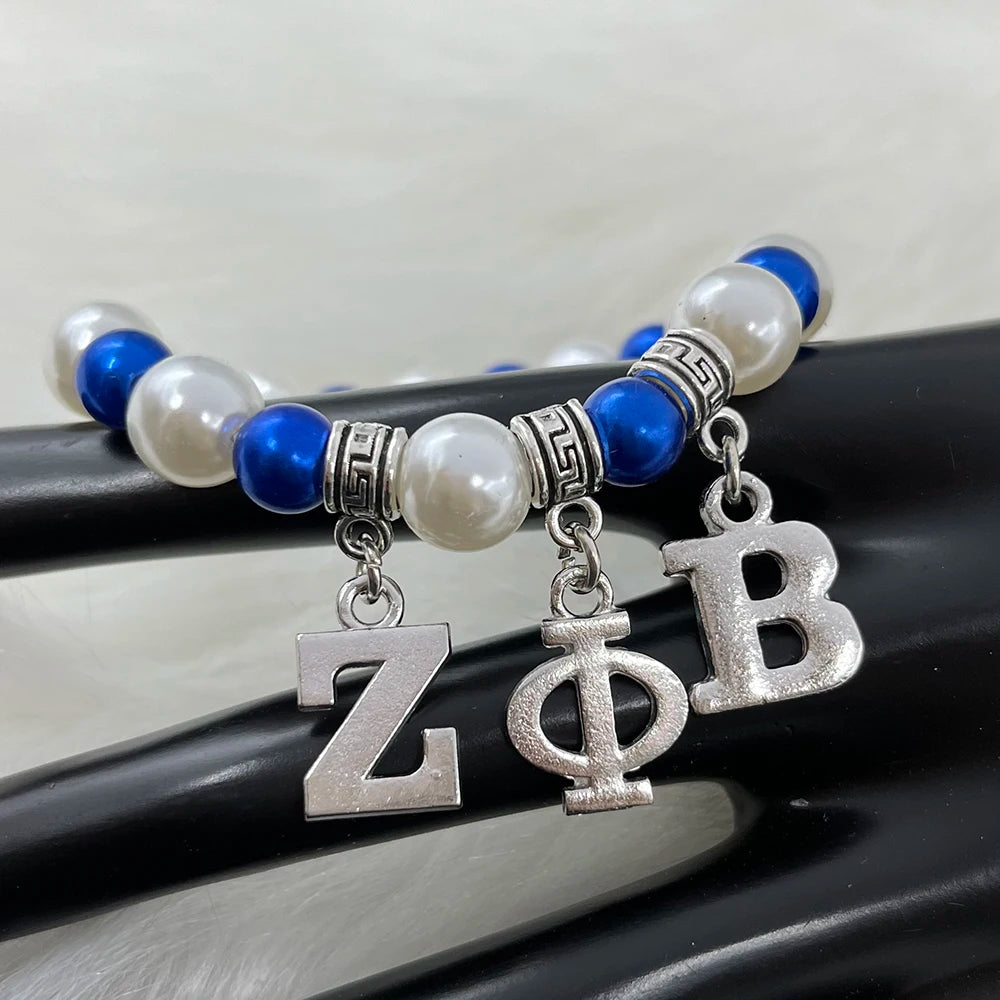 Greek Letter ZETA PHI BETA Blue White Bracelet Women's Association Jewelry