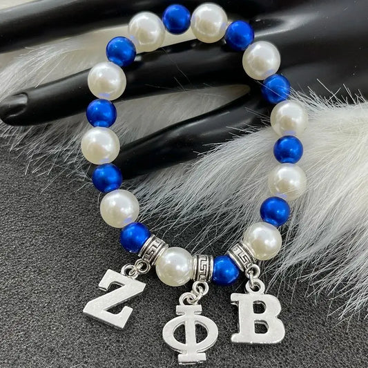 Greek Letter ZETA PHI BETA Blue White Bracelet Women's Association Jewelry