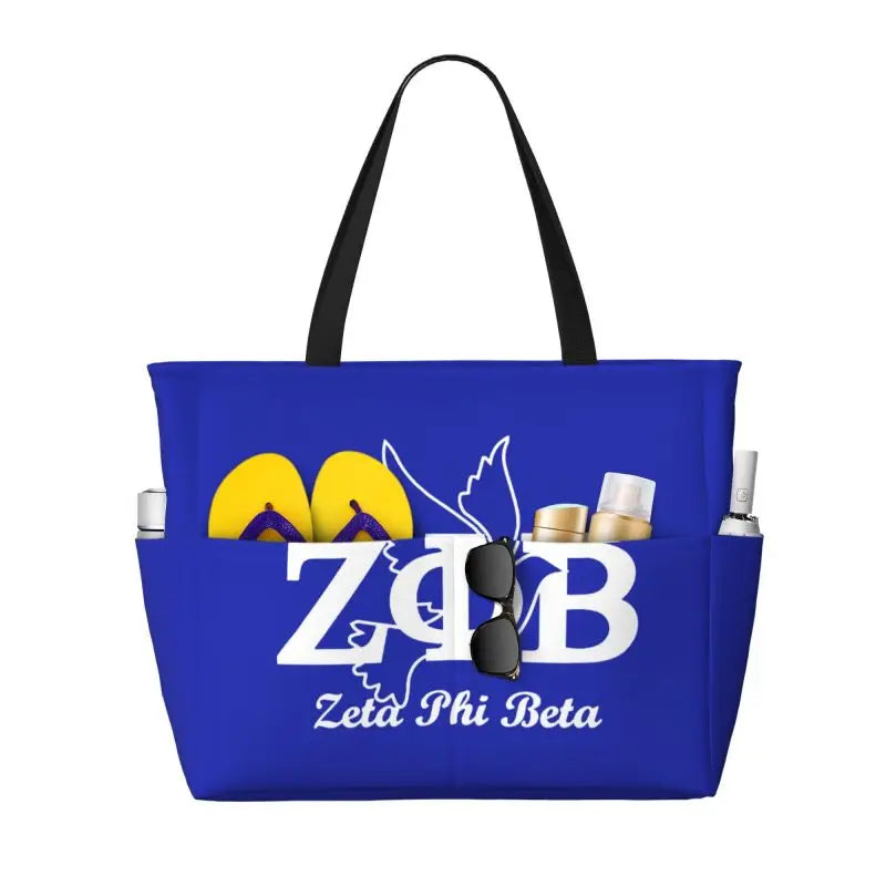 Zeta Phi Beta Large Waterproof Beach Bag Women Sandproof Pool Tote Bags with Zipper and Pockets for Gym Swim Travel Vacation