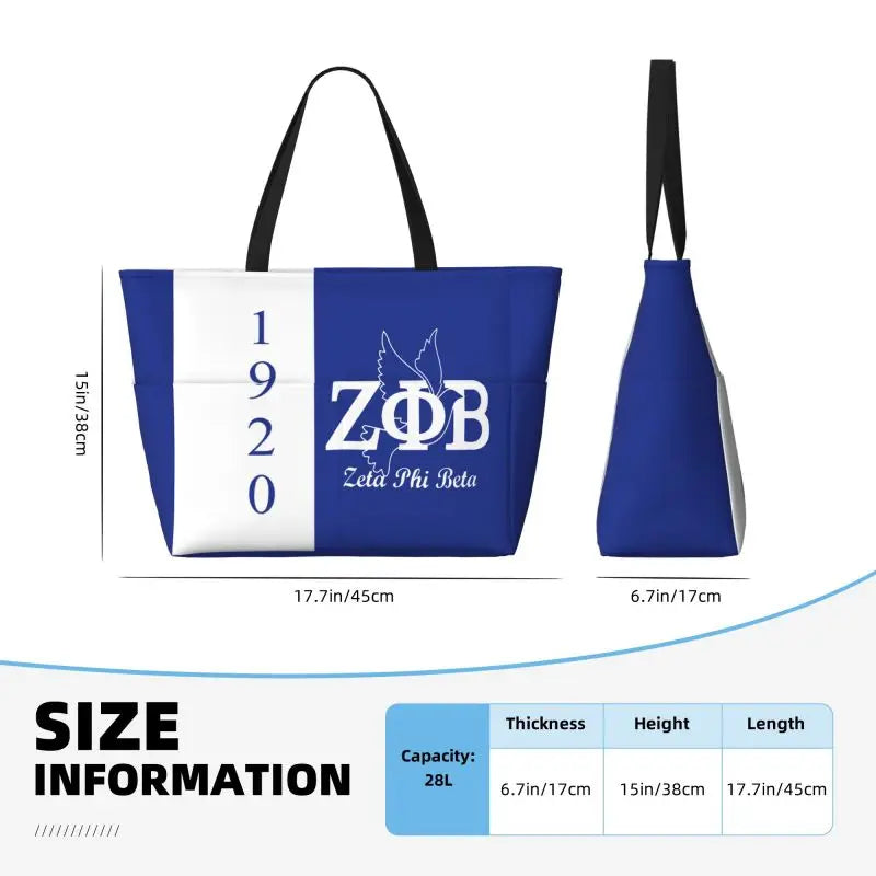 Zeta Phi Beta Large Waterproof Beach Bag Women Sandproof Pool Tote Bags with Zipper and Pockets for Gym Swim Travel Vacation