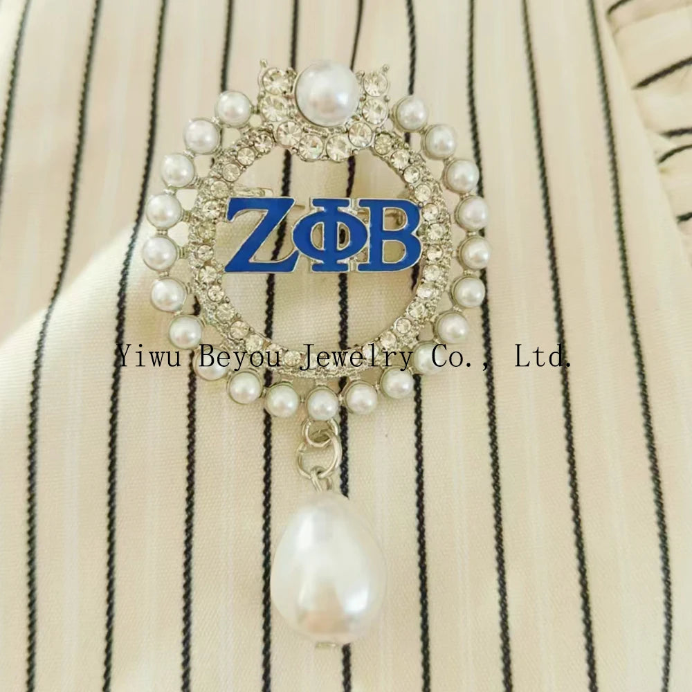 Zeta Phi Beta Jeweled Circle Lapel Pin / Blue and White /Sorority Accessory